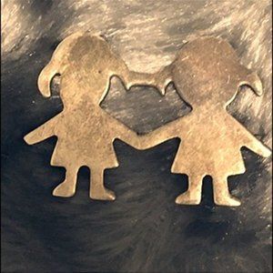 Vintage Sterling Silver Kid's Holding Hand Brooch